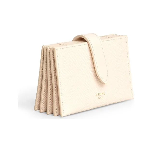 CELINE Grain Cow Leather Accordion Pleat Card Bag Women's Light Pink-1