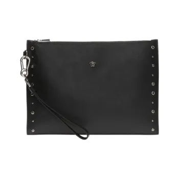 VERSACE Leather Clutch Men's Black