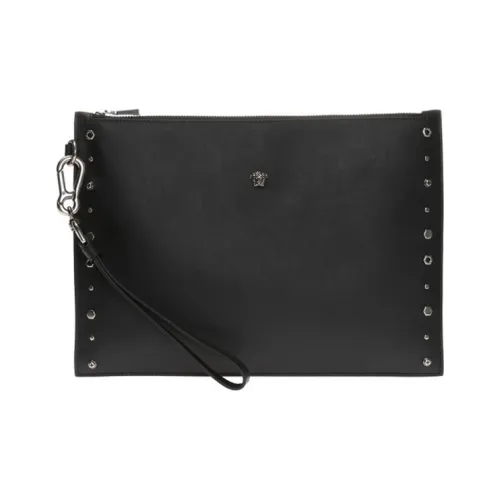 VERSACE Leather Clutch Men's Black