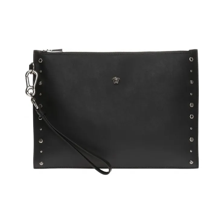VERSACE Leather Clutch Men's Black-0