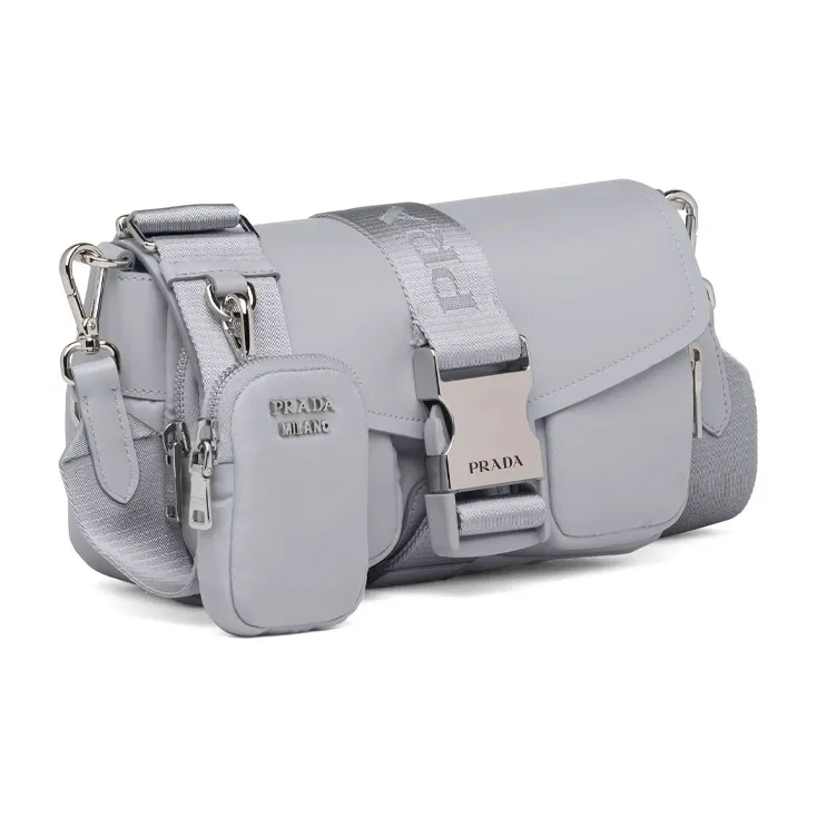 PRADA Nylon And Shiny Leather Shoulder Bag Women's Cornflower Blue-1
