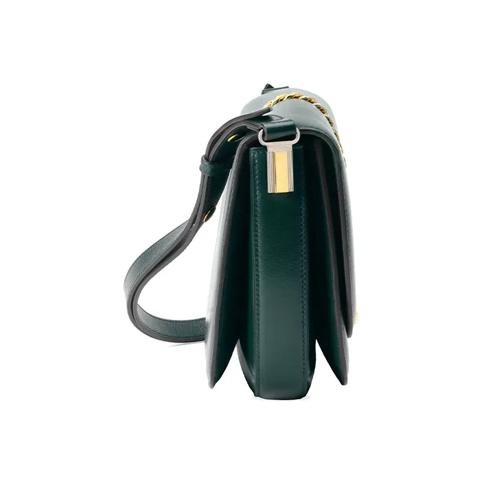 GUCCI Sylvie 1969 Leather Crossbody Bag, Shoulder Bag Small Size Women's Green-3