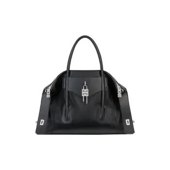GIVENCHY Cow Leather Silver Lock Crossbody Bag Shoulder Bag Handbag Medium Size Women's Black