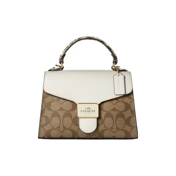 COACH Pepper Canvas With Leather Canvas Bag Handbag Shoulder Bag Crossbody Bag Small Size Women's Khaki & White