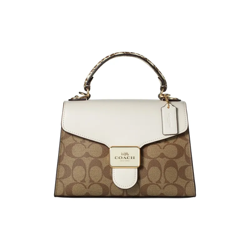 COACH Pepper Canvas With Leather Canvas Bag Handbag Shoulder Bag Crossbody Bag Small Size Women's Khaki & White-0