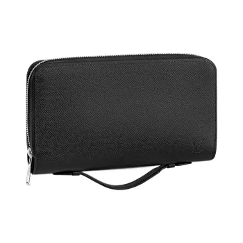 LOUIS VUITTON Zippy Taiga Leather With Cow Leather Wallet Men's Black