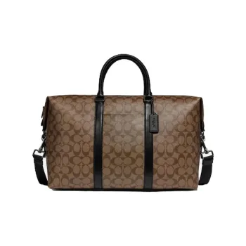 COACH Trekker Canvas Travel Bag Large Size Men's Brown Black Multicolor