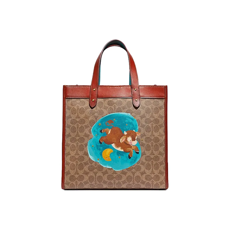 COACH Cow Leather Tote Bag Shopping Bag Shoulder Bag Crossbody Bag Handbag Large Size Women's Brown-0