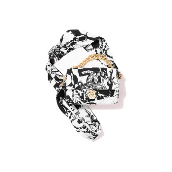 CHANEL 22c Early Spring Printed Fabrics Flap Bag, Shoulder Bag Mini Women's Black White Print