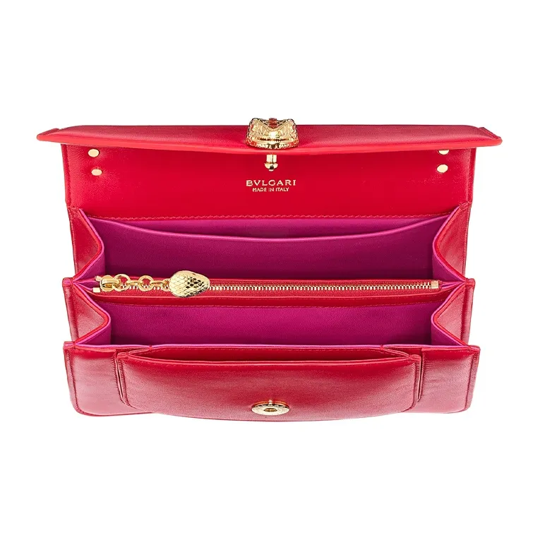 BVLGARI Sheepskin Crossbody Bag, Shoulder Bag Women's Pomegranate Red-3