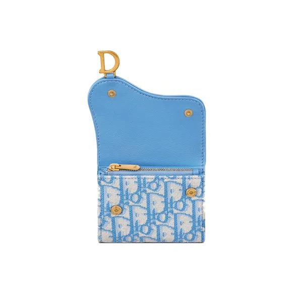DIOR Jacquard Canvas Coin Purses Card Holders Women's Cornflower Blue-3