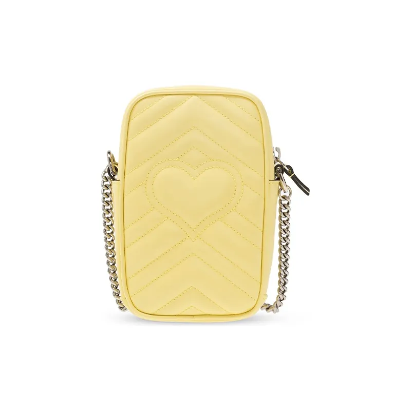 GUCCI Marmont Leather Cell Phone Pouch Shoulder Bag Crossbody Bag Mini Women's Yellow-2