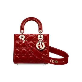 DIOR Lady Dior Patent Leather Cowhide Dior Bag Shoulder Bag Handbag Small Size Women's Cherry Red