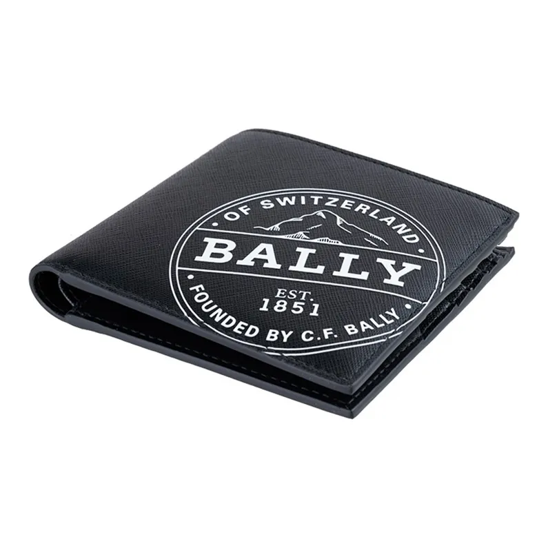 BALLY Canvas Money Clip Business Card Holder Coin Purse Wallet Men's Black-4