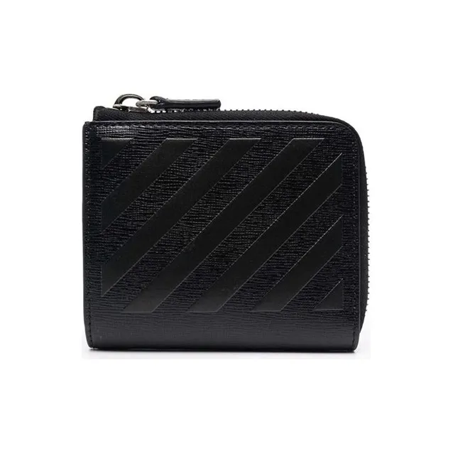 OFF WHITE 3D Diag Saff 4 Card Slot Zip Wallet Black-1