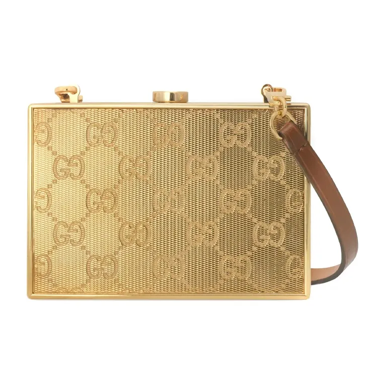 GUCCI Leather Banquet Box Hard Case Clutch Women's Metal-5