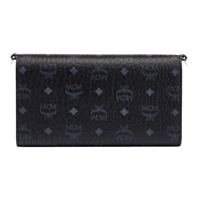 MCM Essential Visetos Origina Leather Cell Phone Pouch, Wallet, Crossbody Bag Unisex Black-3