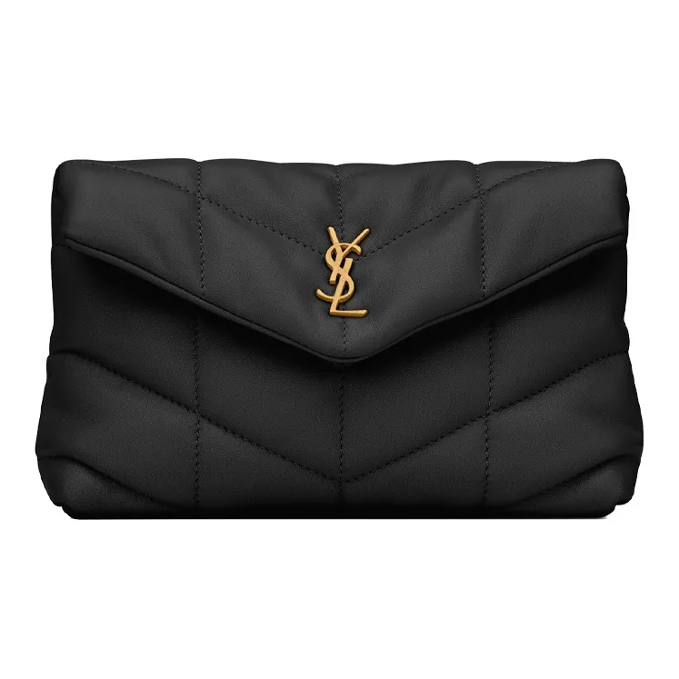 SAINT LAURENT LOULOU Lambskin Makeup Bag Cloud Bag Pillow Bag Clutch Small Size Women's Black-0