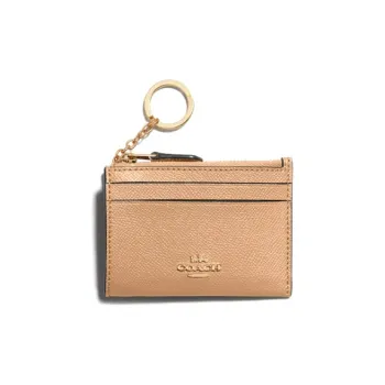 COACH Mini Id Skinny Cowhide Leather Wallets Card Holders Women's Apricot