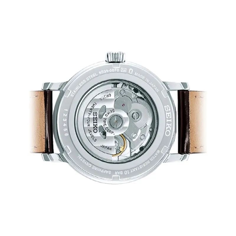 SEIKO Mechanical Movement Genuine Leather Strap Watch Men's Watches Black Dial-1