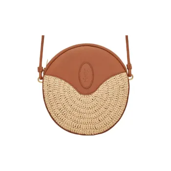 SAINT LAURENT Raffia Mixed Leather Crossbody Bag Shoulder Bag Women's Natural/Brown