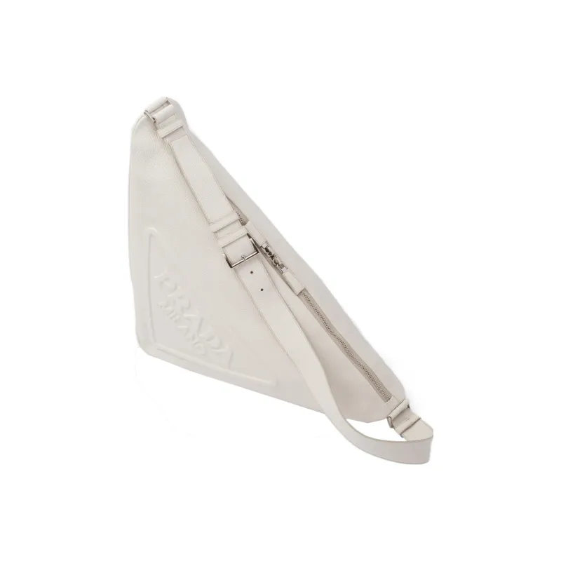 PRADA Triangle Leather Triangle Bag Shoulder Bag Crossbody Bag Men's Chalk White-1