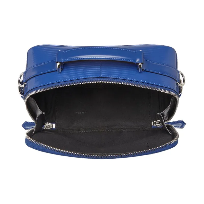 FENDI Embossed Calfskin Messenger Bag Handbag Shoulder Bag Crossbody Bag Men's Blue-3