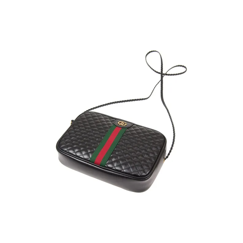 GUCCI Diamond Pattern Leather Shoulder Bag Crossbody Bag Women's Black-3