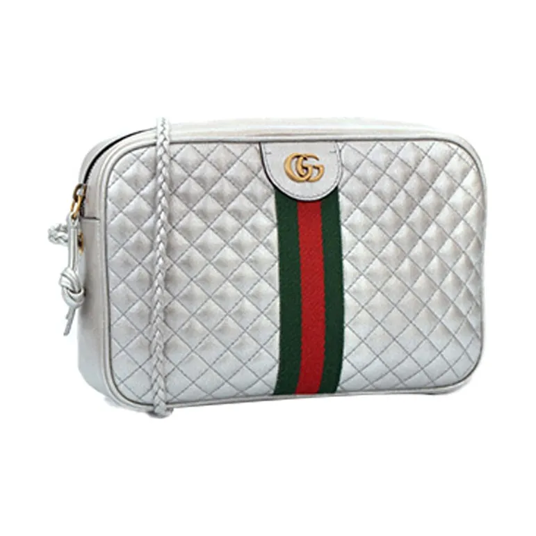 GUCCI Diamond Pattern Cow Leather Crossbody Bag Shoulder Bag Women's Silver-1
