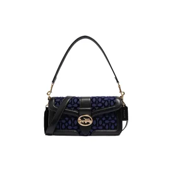 COACH Georgie Cow Leather Shoulder Bag, Portable Crossbody Bag Women's Black & Purple