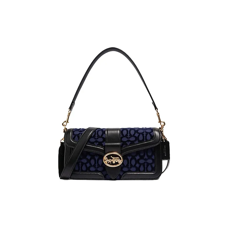 COACH Georgie Cow Leather Shoulder Bag, Portable Crossbody Bag Women's Black & Purple-0