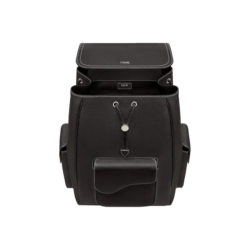 DIOR Saddle Grained Calfskin Backpack Men's Black-3