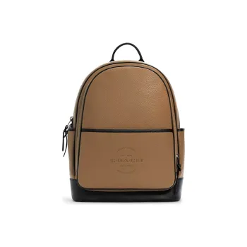 COACH Thompson Leather Backpack Medium Size Unisex Khaki Brown