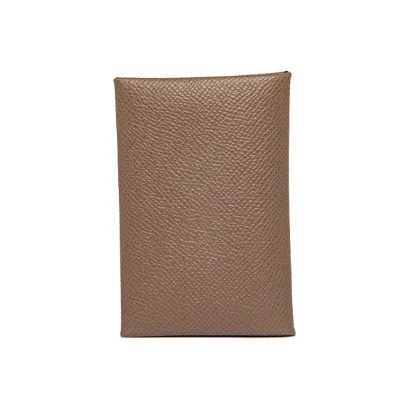 HERMES Calvi Epsom Calfskin Business Card Holder Wallet Women's 18 Etoupe Elephant Gray-2