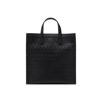 FERRAGAMO GANCINI Cow Leather Tote Bag Shopping Bag Shoulder Bags Men's Black