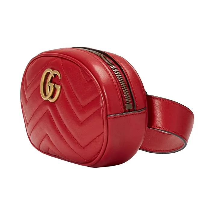 GUCCI GG Marmont Leather Sling Bag Fanny Pack Women's Red-3