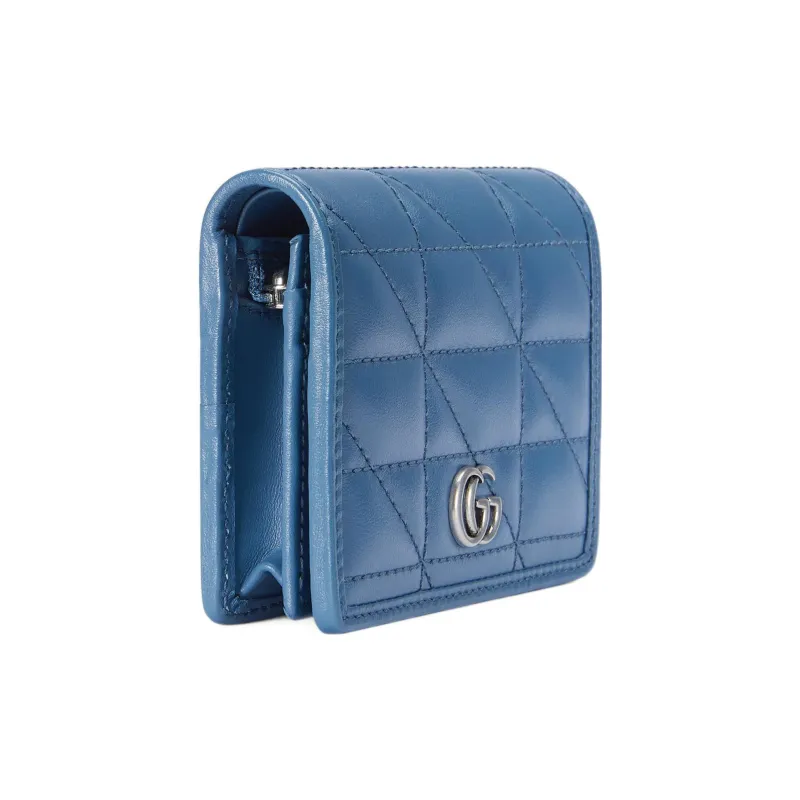 GUCCI GG Marmont Quilting Leather Coin Purses Card Holders Women's Blue-1
