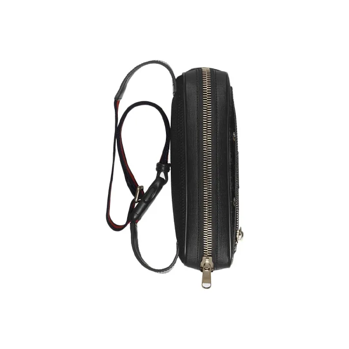 GUCCI Leather Canvas With Leather Sling Bag Shoulder Bag Crossbody Bag Fanny Pack Men's Black Gray Color-4