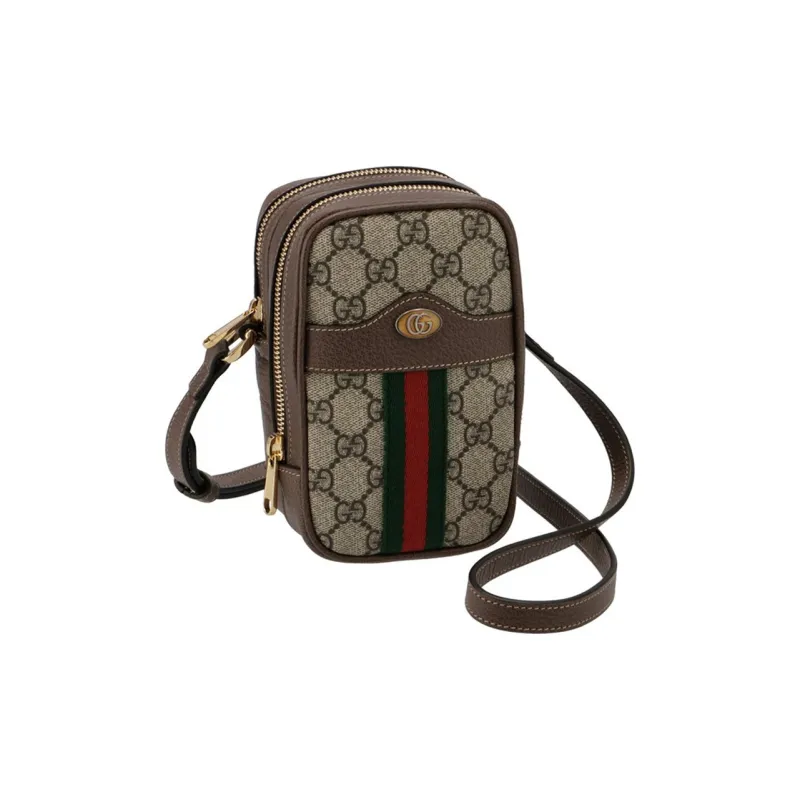 GUCCI Ophidia Canvas With Leather Shoulder Bag Unisex Ebony/Brown-1