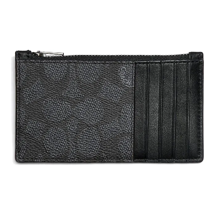 COACH Card Case Canvas Card Holder, Wallet Card Holder Bag Men's Charcoal Black Monogram-1
