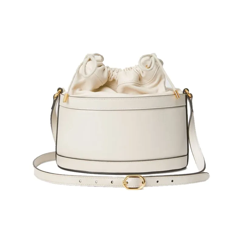 GUCCI Horsebit 1955 Leather Bucket Bag, Shoulder Bag, Crossbody Bag Women's White-6