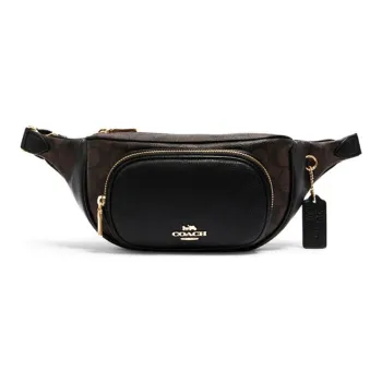 COACH Court Canvas With Leather Shoulder Bag, Crossbody Bag, Sling Bag, Fanny Pack Medium Size Women's Black