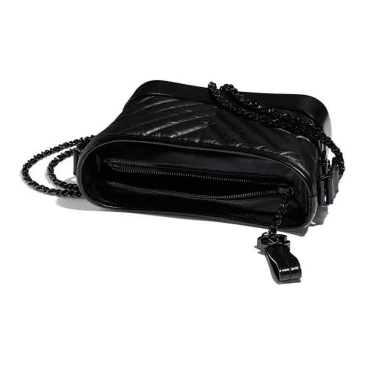 CHANEL Cow Leather Hobo Bag, Shoulder Bag, Crossbody Bag Women's Black-2