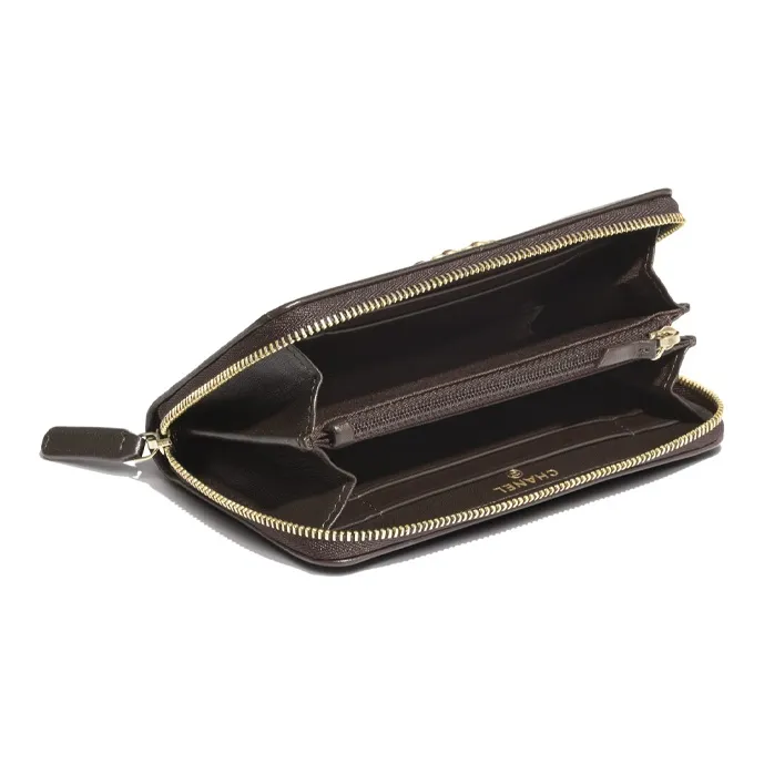 CHANEL 19Bag Lambskin Wallet Women's Brown-3