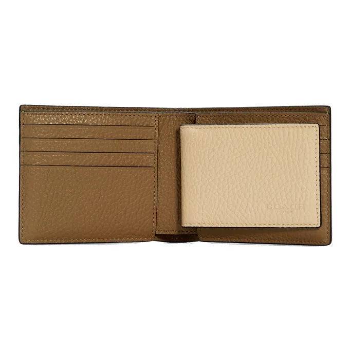 COACH 3 IN 1 Wallet Pebbled Leather Wallet Regular Men's Olive Green Beige Multicolor-3