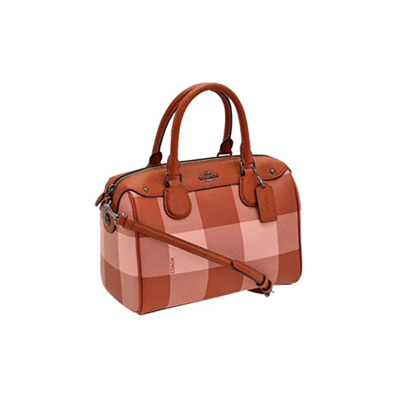 COACH Bennett Canvas With Leather Crossbody Boston Bag Handbag Small Size Women's Red & Pink-1