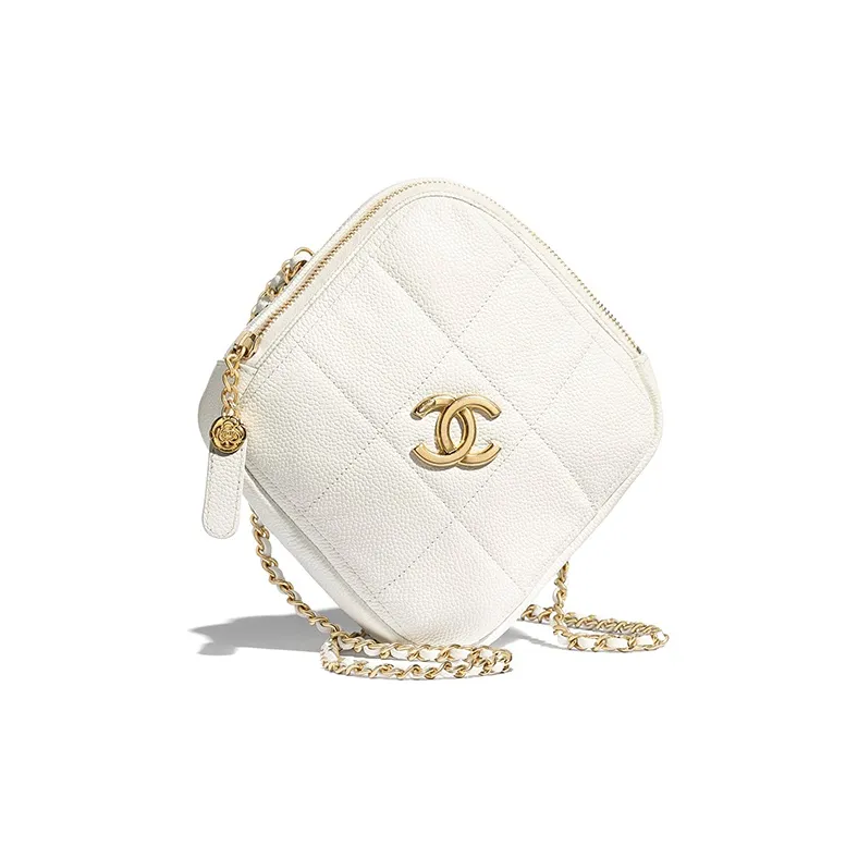 CHANEL Caviar Cow Leather Diamond Fanny Pack Trumpets Unisex White-0