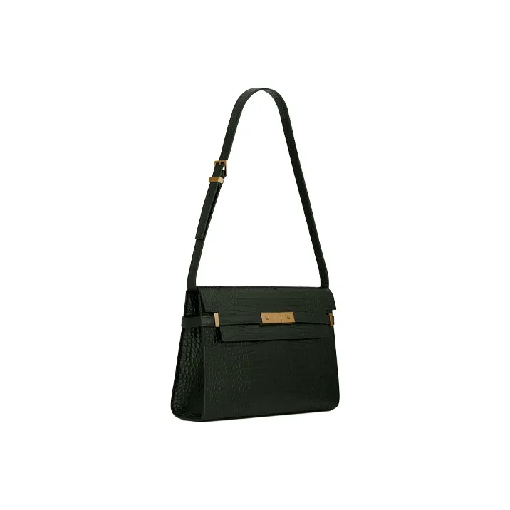 SAINT LAURENT MANHATTAN Leather Crossbody Bag, Shoulder Bag Women's Dark Green-3