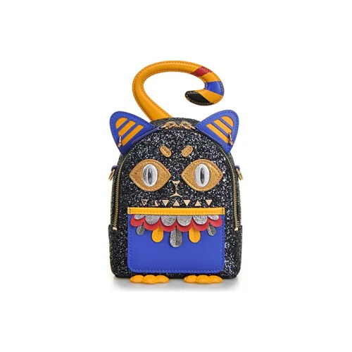 FION Artificial Leather Cell Phone Pouch Portable One Shoulder Crossbody Backpack Mini Women's Black/Multicolor