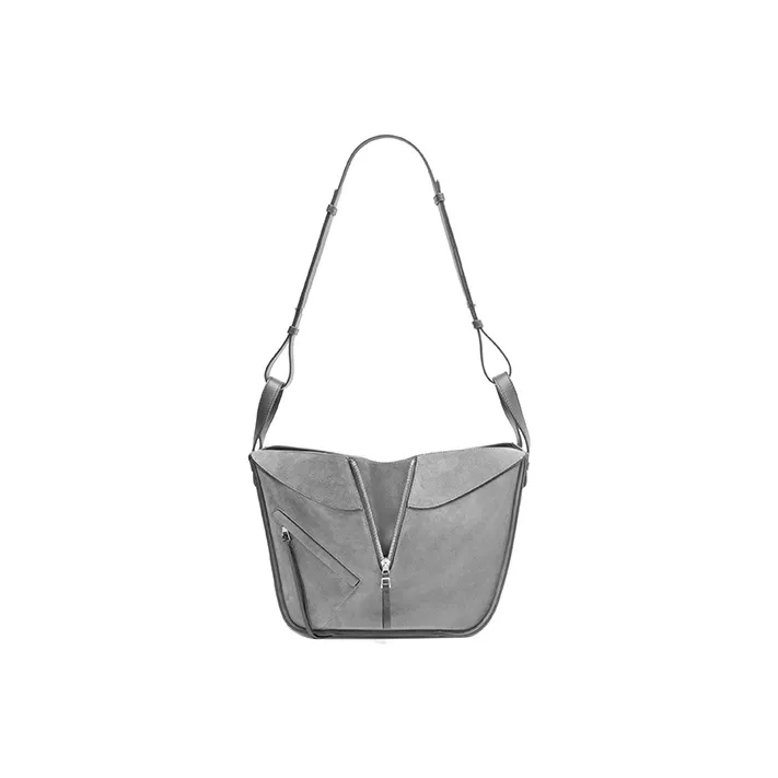 LOEWE Hammock Calfskin/Velour Handbag Shoulder Bag Crossbody Bag Small Size Women's Coal Gray-3